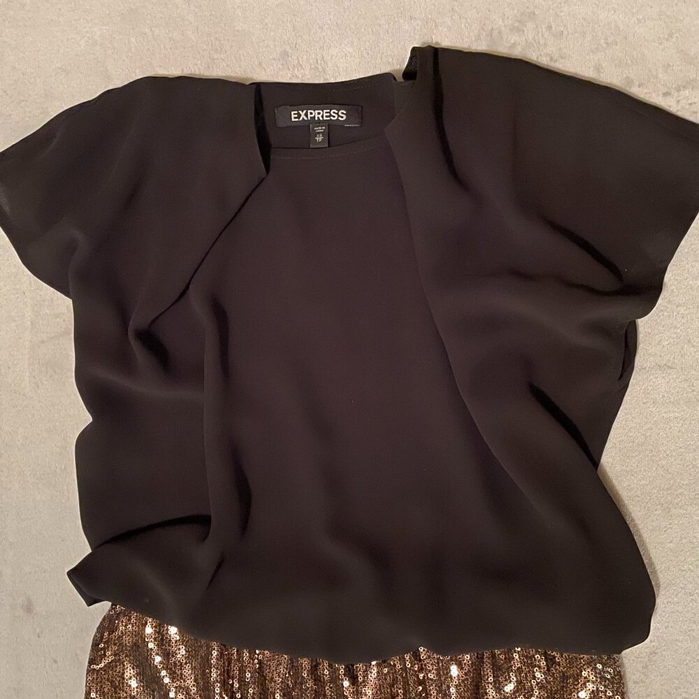 Express, Xs Gold Sequin Colorblock Mini Dress, Wi… - image 2